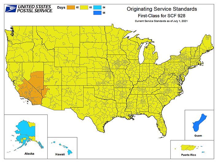 USPS Mail Transit Time Map