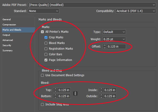 Indesign export as PDF dialog box