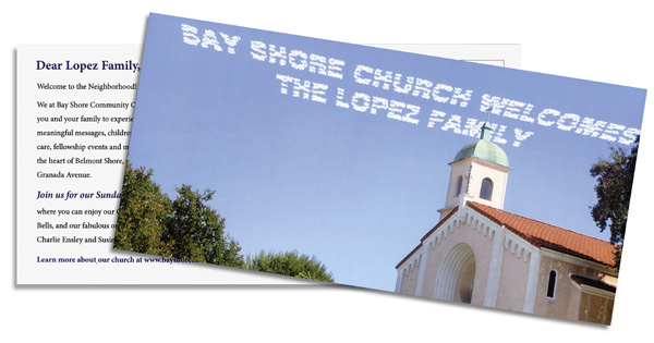 variable data postcard with photo of church