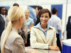 businesswomen at trade show