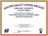 USPS Mailpiece Quality Control Certification